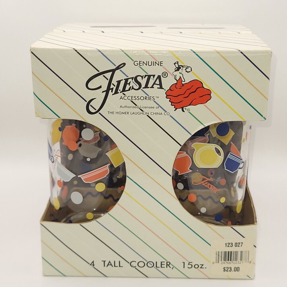Vintage NOS Culver Fiesta Crockery Glass Tumblers Set of 4 NIB 15 oz 6 1/8 inch